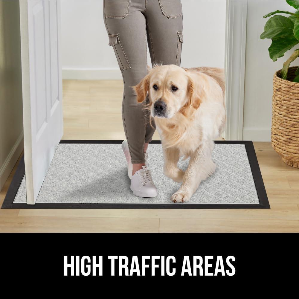 imageGORILLA GRIP 100 Waterproof AllSeason WeatherMax Doormat US Designed Natural Rubber Stain and Fade Resistant Low Profile Indoor Outdoor Door Mats Easy Clean Patio Mat 17x29 Steel ChevronLight Gray Lattice