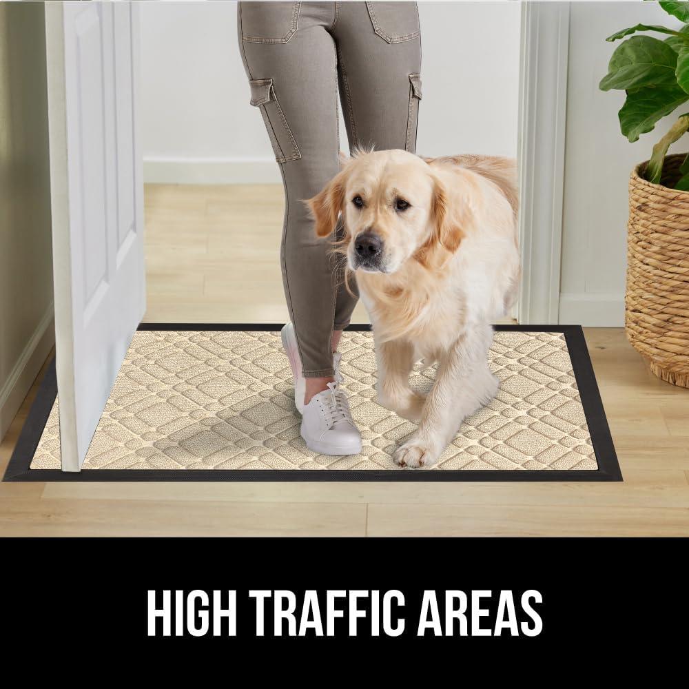 imageGORILLA GRIP 100 Waterproof AllSeason WeatherMax Doormat US Designed Natural Rubber Stain and Fade Resistant Low Profile Indoor Outdoor Door Mats Easy Clean Patio Mat 17x29 Steel ChevronModern Latte