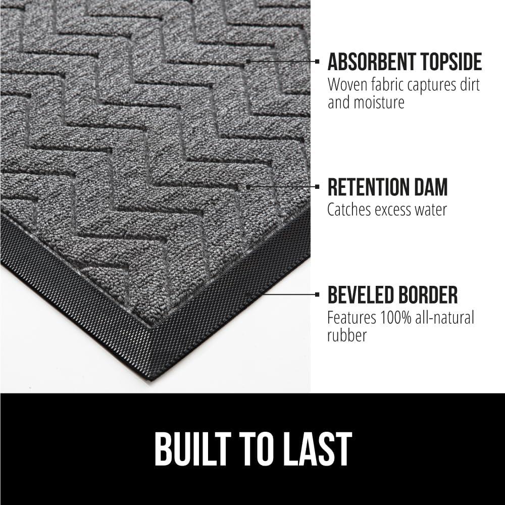 imageGORILLA GRIP 100 Waterproof AllSeason WeatherMax Doormat US Designed Natural Rubber Stain and Fade Resistant Low Profile Indoor Outdoor Door Mats Easy Clean Patio Mat 17x29 Steel ChevronSteel Chevron