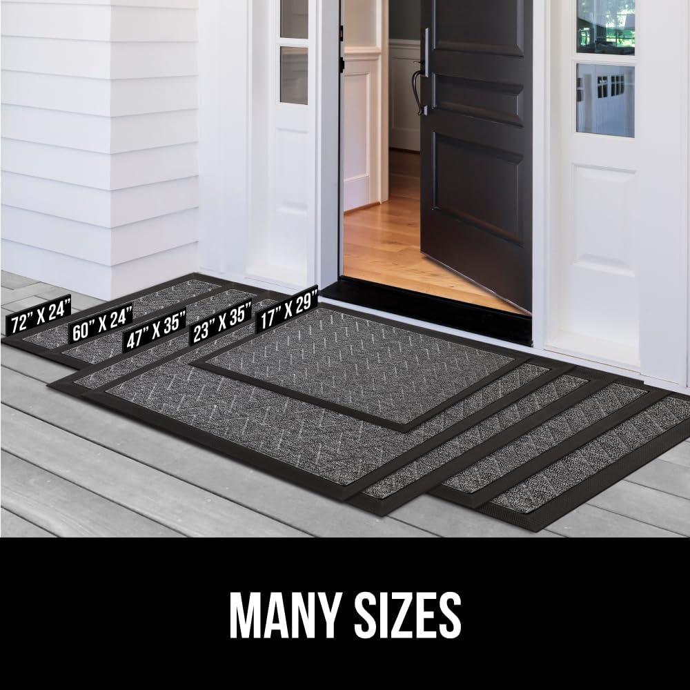 imageGORILLA GRIP 100 Waterproof AllSeason WeatherMax Doormat US Designed Natural Rubber Stain and Fade Resistant Low Profile Indoor Outdoor Door Mats Easy Clean Patio Mat 17x29 Steel ChevronNavy Greek Keys
