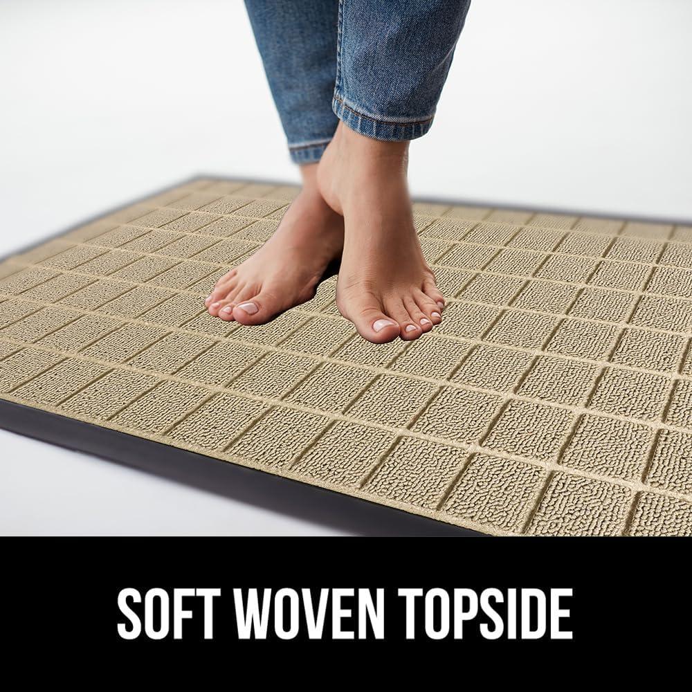 imageGORILLA GRIP 100 Waterproof AllSeason WeatherMax Doormat US Designed Natural Rubber Stain and Fade Resistant Low Profile Indoor Outdoor Door Mats Easy Clean Patio Mat 17x29 Steel ChevronTaupe Grid
