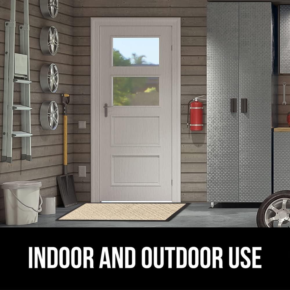 imageGORILLA GRIP 100 Waterproof AllSeason WeatherMax Doormat US Designed Natural Rubber Stain and Fade Resistant Low Profile Indoor Outdoor Door Mats Easy Clean Patio Mat 17x29 Steel ChevronModern Latte