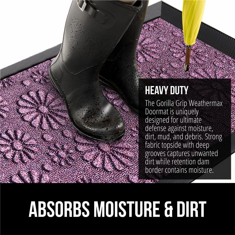 imageGORILLA GRIP 100 Waterproof AllSeason WeatherMax Doormat US Designed Natural Rubber Stain and Fade Resistant Low Profile Indoor Outdoor Door Mats Easy Clean Patio Mat 17x29 Steel ChevronPurple Confetti Daisy
