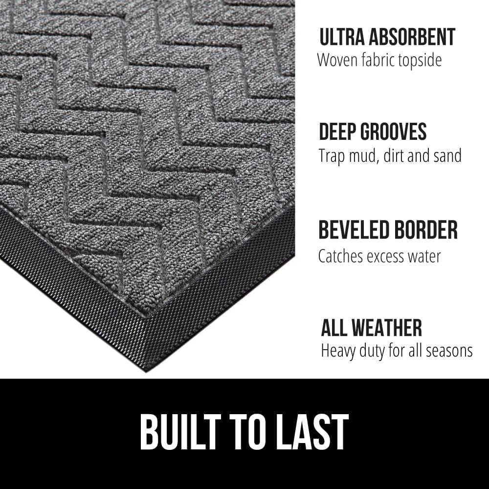 imageGORILLA GRIP 100 Waterproof AllSeason WeatherMax Doormat US Designed Natural Rubber Stain and Fade Resistant Low Profile Indoor Outdoor Door Mats Easy Clean Patio Mat 17x29 Steel ChevronSteel Chevron