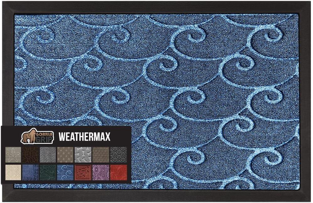 imageGORILLA GRIP 100 Waterproof AllSeason WeatherMax Doormat US Designed Natural Rubber Stain and Fade Resistant Low Profile Indoor Outdoor Door Mats Easy Clean Patio Mat 17x29 Steel ChevronOcean Blue Waves