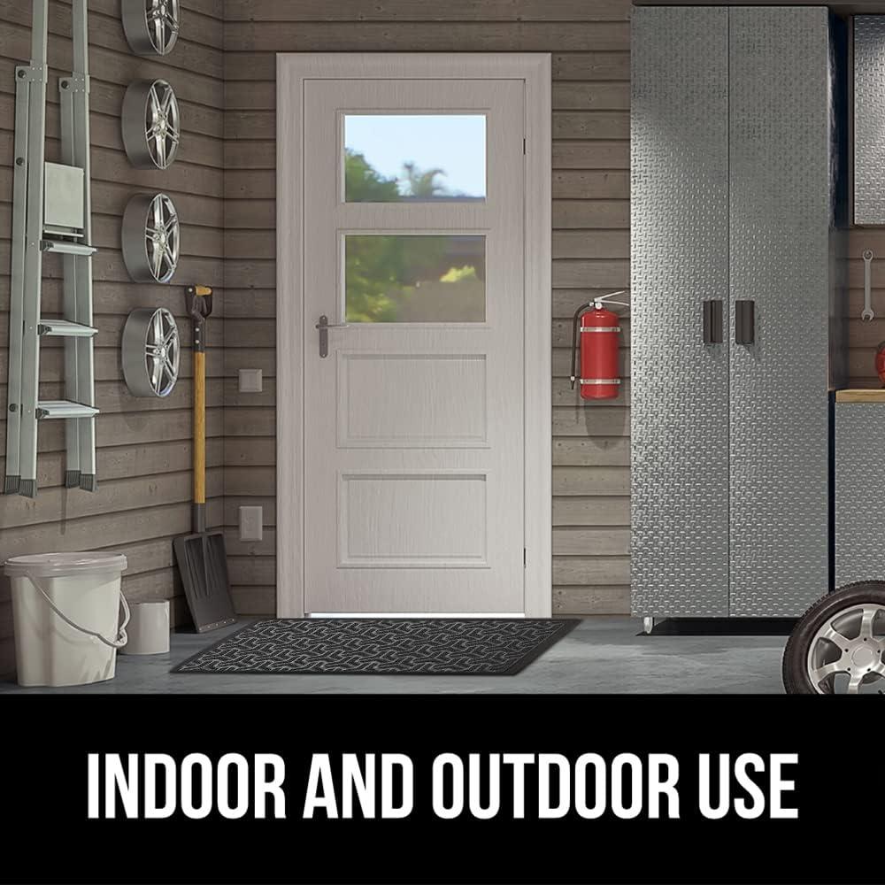 imageGORILLA GRIP 100 Waterproof AllSeason WeatherMax Doormat US Designed Natural Rubber Stain and Fade Resistant Low Profile Indoor Outdoor Door Mats Easy Clean Patio Mat 17x29 Steel ChevronSlate Geometric