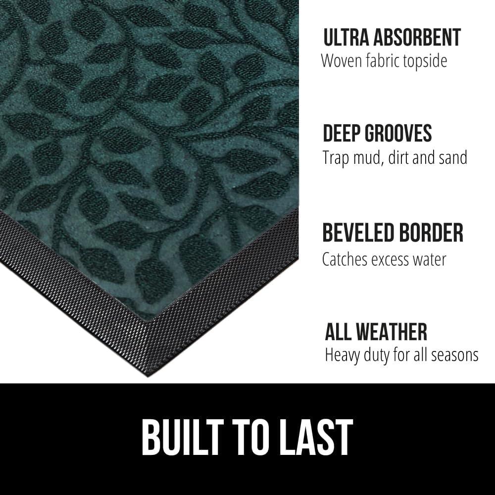 imageGORILLA GRIP 100 Waterproof AllSeason WeatherMax Doormat US Designed Natural Rubber Stain and Fade Resistant Low Profile Indoor Outdoor Door Mats Easy Clean Patio Mat 17x29 Steel ChevronMoss Vine Leaves