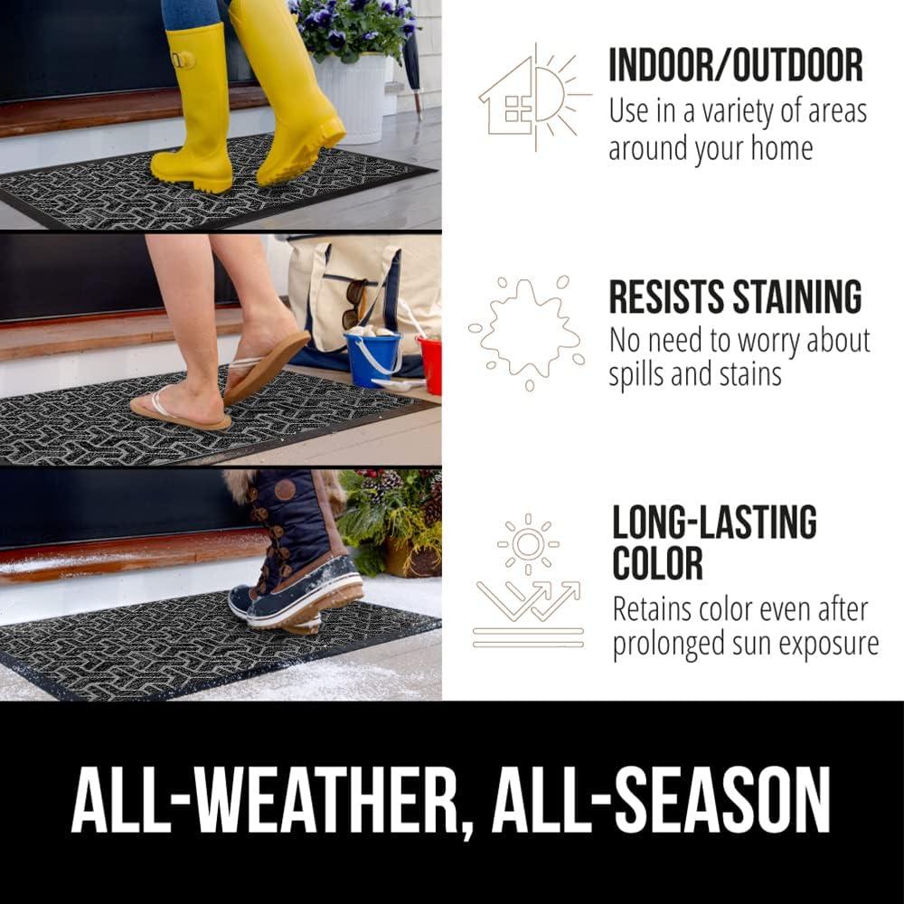 imageGORILLA GRIP 100 Waterproof AllSeason WeatherMax Doormat US Designed Natural Rubber Stain and Fade Resistant Low Profile Indoor Outdoor Door Mats Easy Clean Patio Mat 17x29 Steel ChevronSlate Geometric