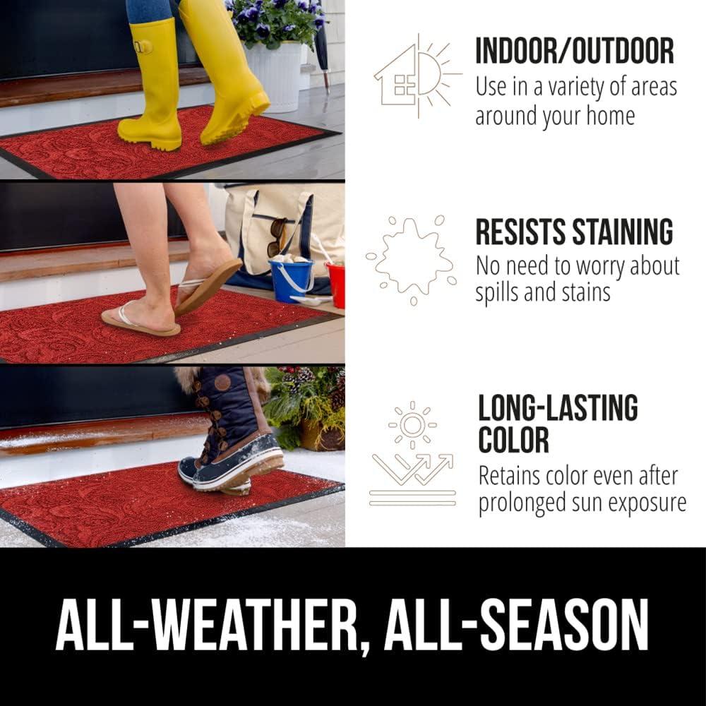 imageGORILLA GRIP 100 Waterproof AllSeason WeatherMax Doormat US Designed Natural Rubber Stain and Fade Resistant Low Profile Indoor Outdoor Door Mats Easy Clean Patio Mat 17x29 Steel ChevronRed Vintage Wine