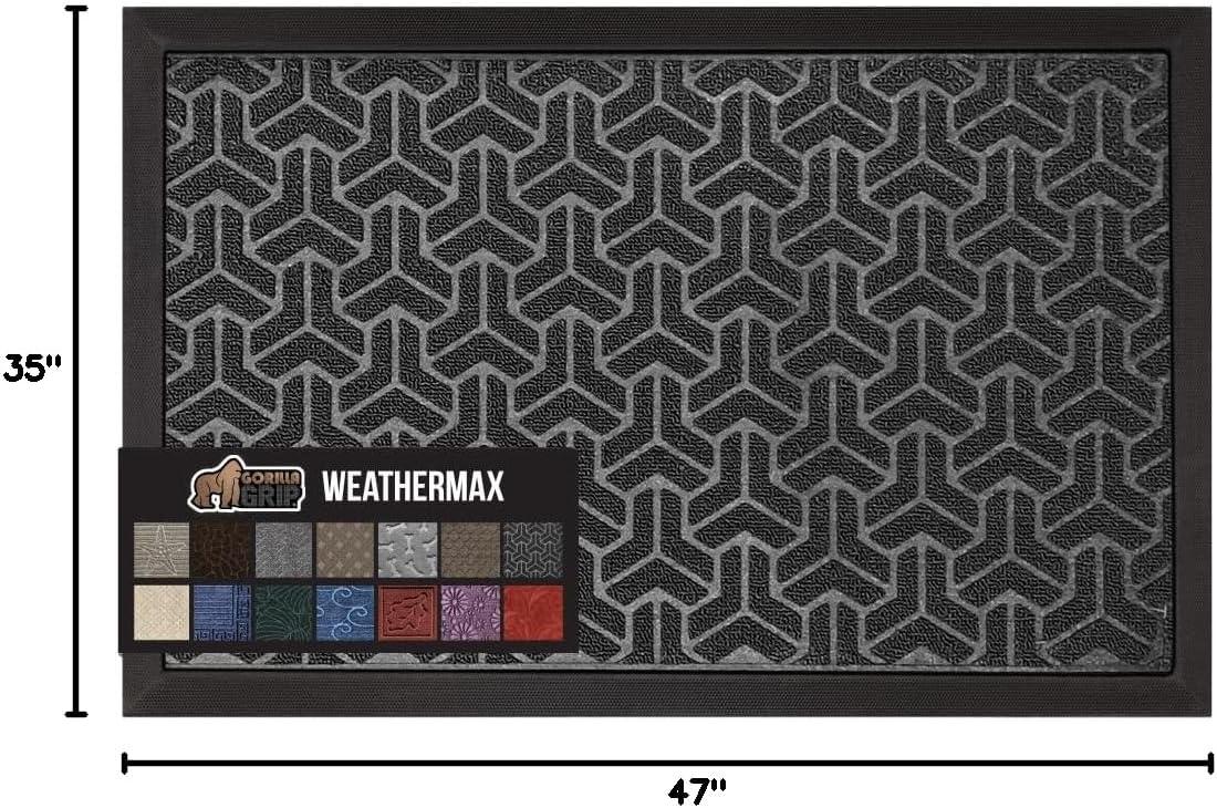imageGORILLA GRIP 100 Waterproof AllSeason WeatherMax Doormat US Designed Natural Rubber Stain and Fade Resistant Low Profile Indoor Outdoor Door Mats Easy Clean Patio Mat 17x29 Steel ChevronSlate Geometric