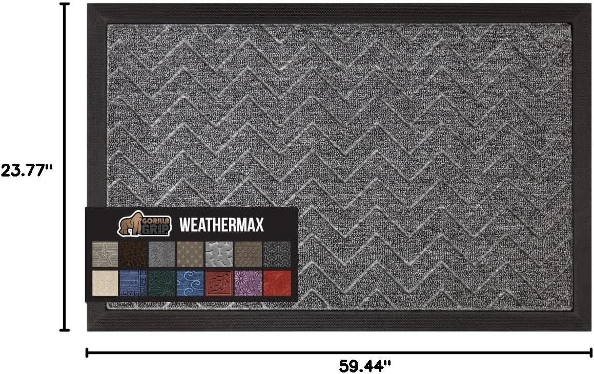 imageGORILLA GRIP 100 Waterproof AllSeason WeatherMax Doormat US Designed Natural Rubber Stain and Fade Resistant Low Profile Indoor Outdoor Door Mats Easy Clean Patio Mat 17x29 Steel ChevronSteel Chevron