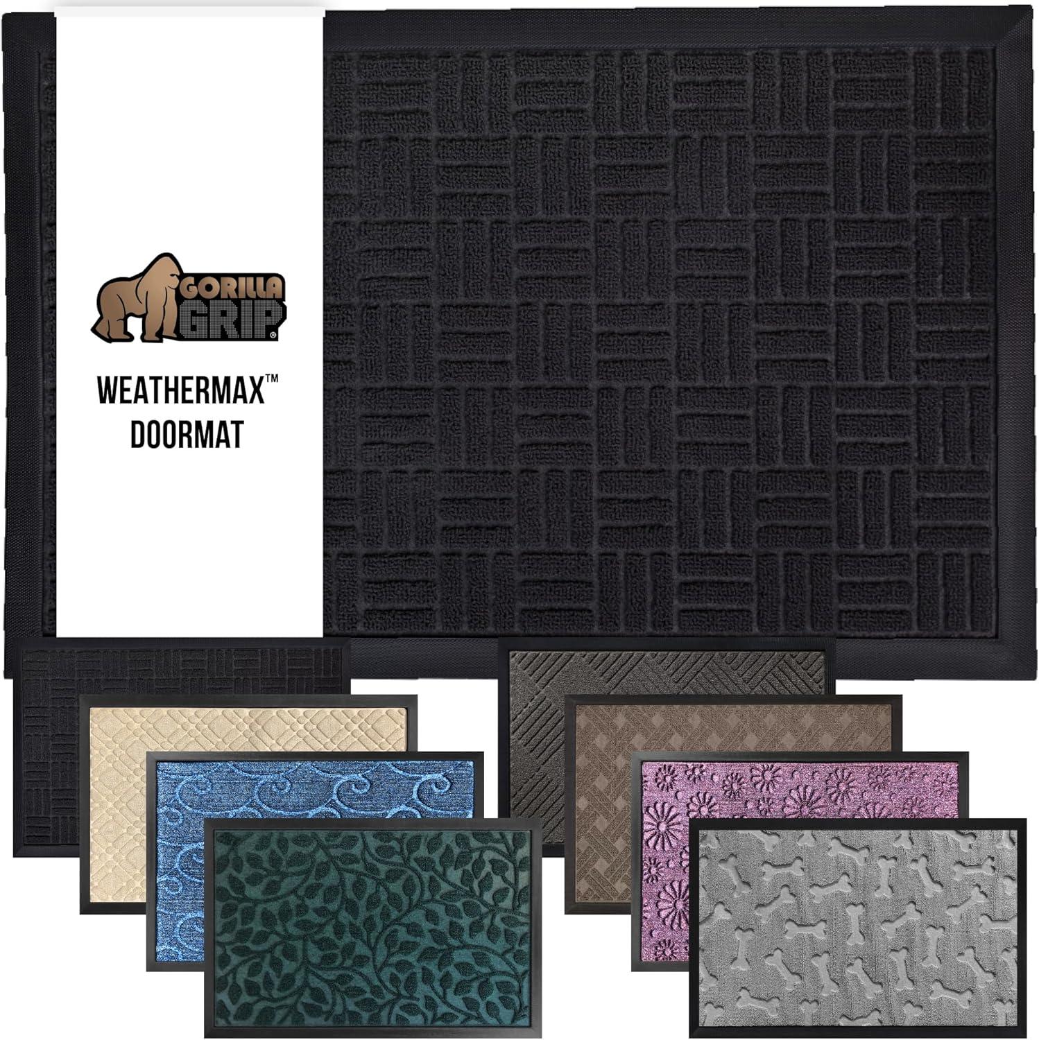 imageGORILLA GRIP 100 Waterproof AllSeason WeatherMax Doormat US Designed Natural Rubber Stain and Fade Resistant Low Profile Indoor Outdoor Door Mats Easy Clean Patio Mat 17x29 Steel ChevronMidnight Maze