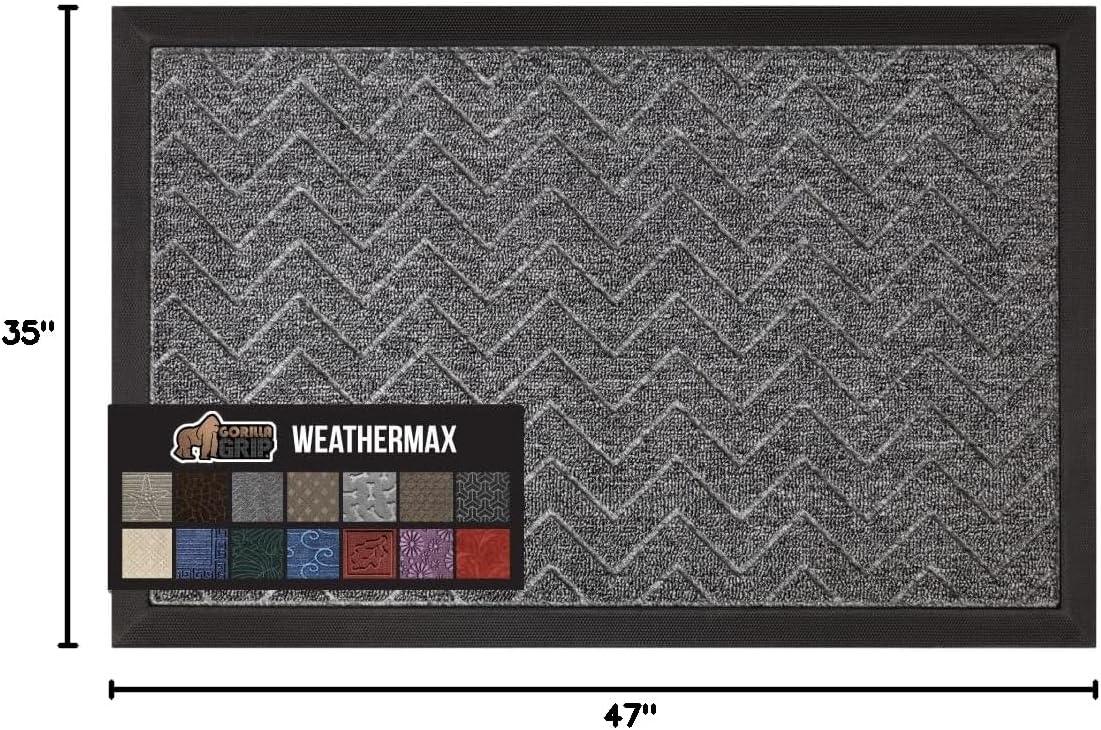 imageGORILLA GRIP 100 Waterproof AllSeason WeatherMax Doormat US Designed Natural Rubber Stain and Fade Resistant Low Profile Indoor Outdoor Door Mats Easy Clean Patio Mat 17x29 Steel ChevronSteel Chevron