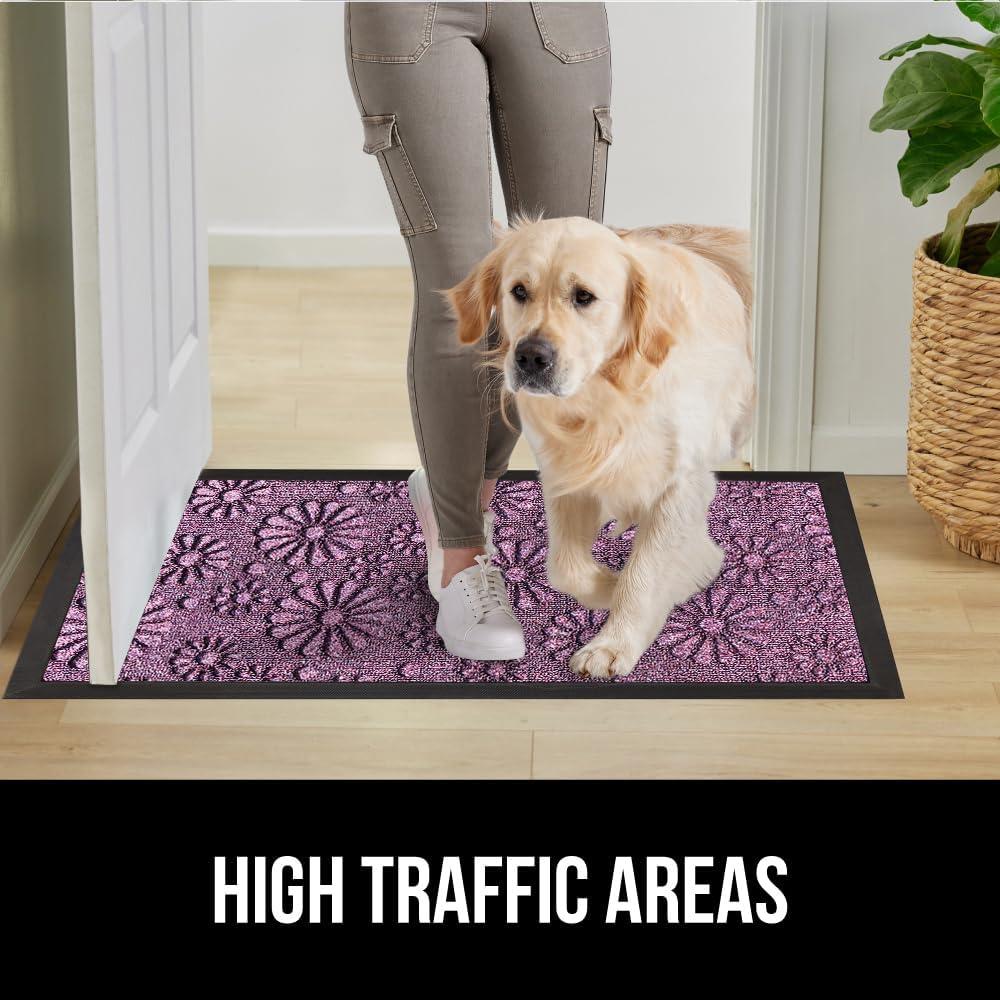 imageGORILLA GRIP 100 Waterproof AllSeason WeatherMax Doormat US Designed Natural Rubber Stain and Fade Resistant Low Profile Indoor Outdoor Door Mats Easy Clean Patio Mat 17x29 Steel ChevronPurple Confetti Daisy