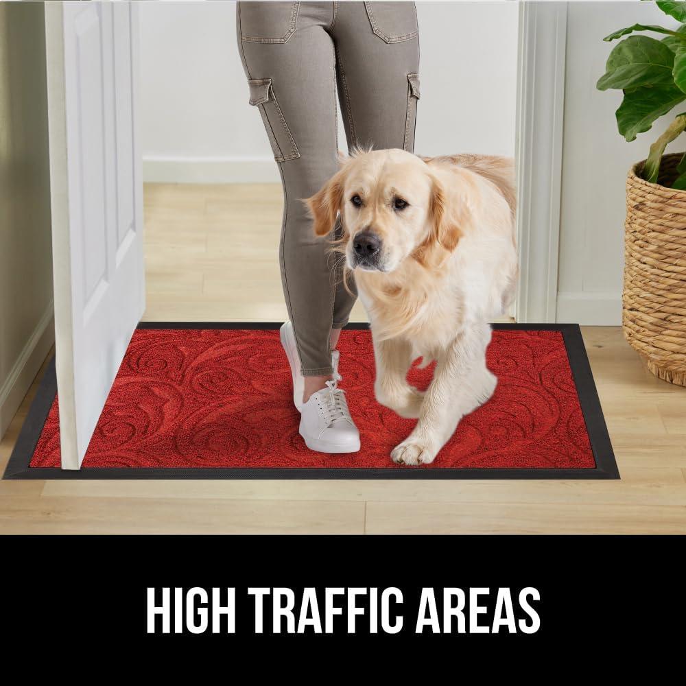 imageGORILLA GRIP 100 Waterproof AllSeason WeatherMax Doormat US Designed Natural Rubber Stain and Fade Resistant Low Profile Indoor Outdoor Door Mats Easy Clean Patio Mat 17x29 Steel ChevronRed Vintage Wine