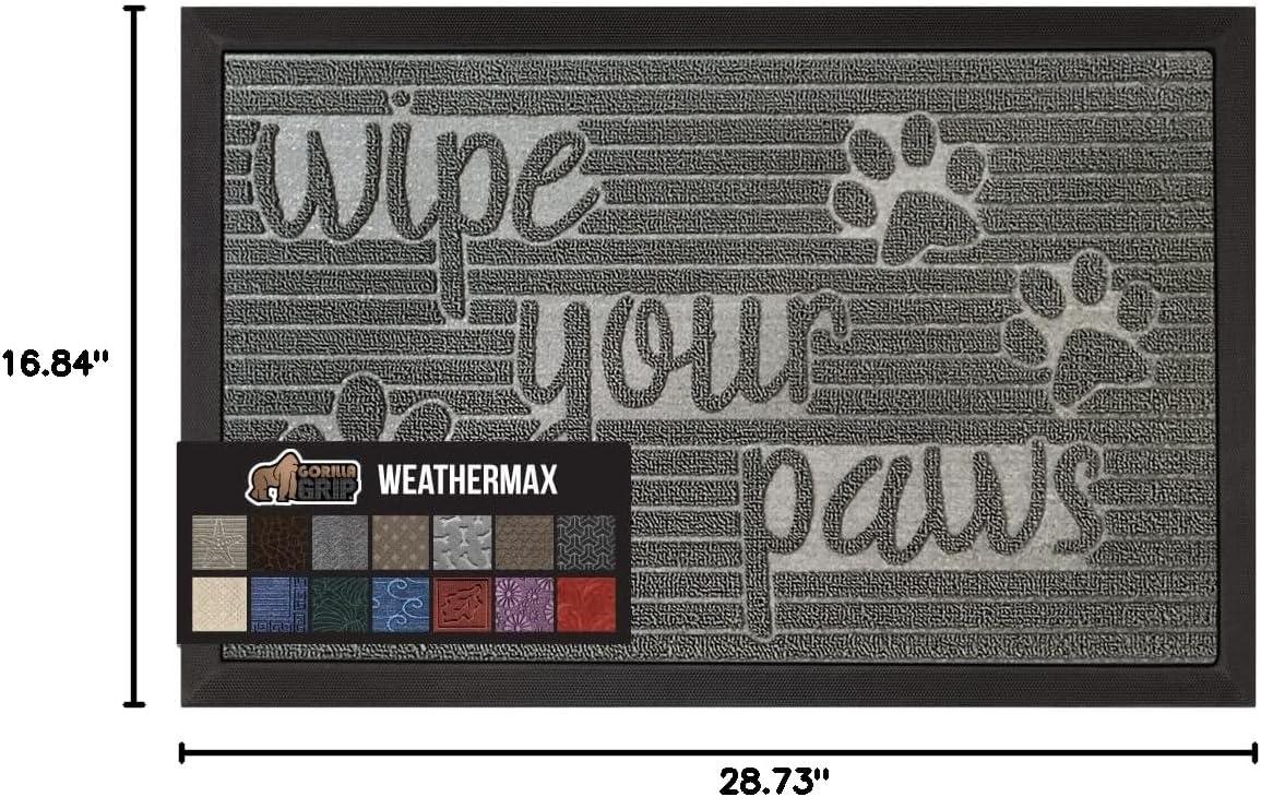imageGORILLA GRIP 100 Waterproof AllSeason WeatherMax Doormat US Designed Natural Rubber Stain and Fade Resistant Low Profile Indoor Outdoor Door Mats Easy Clean Patio Mat 17x29 Steel ChevronStone Paws