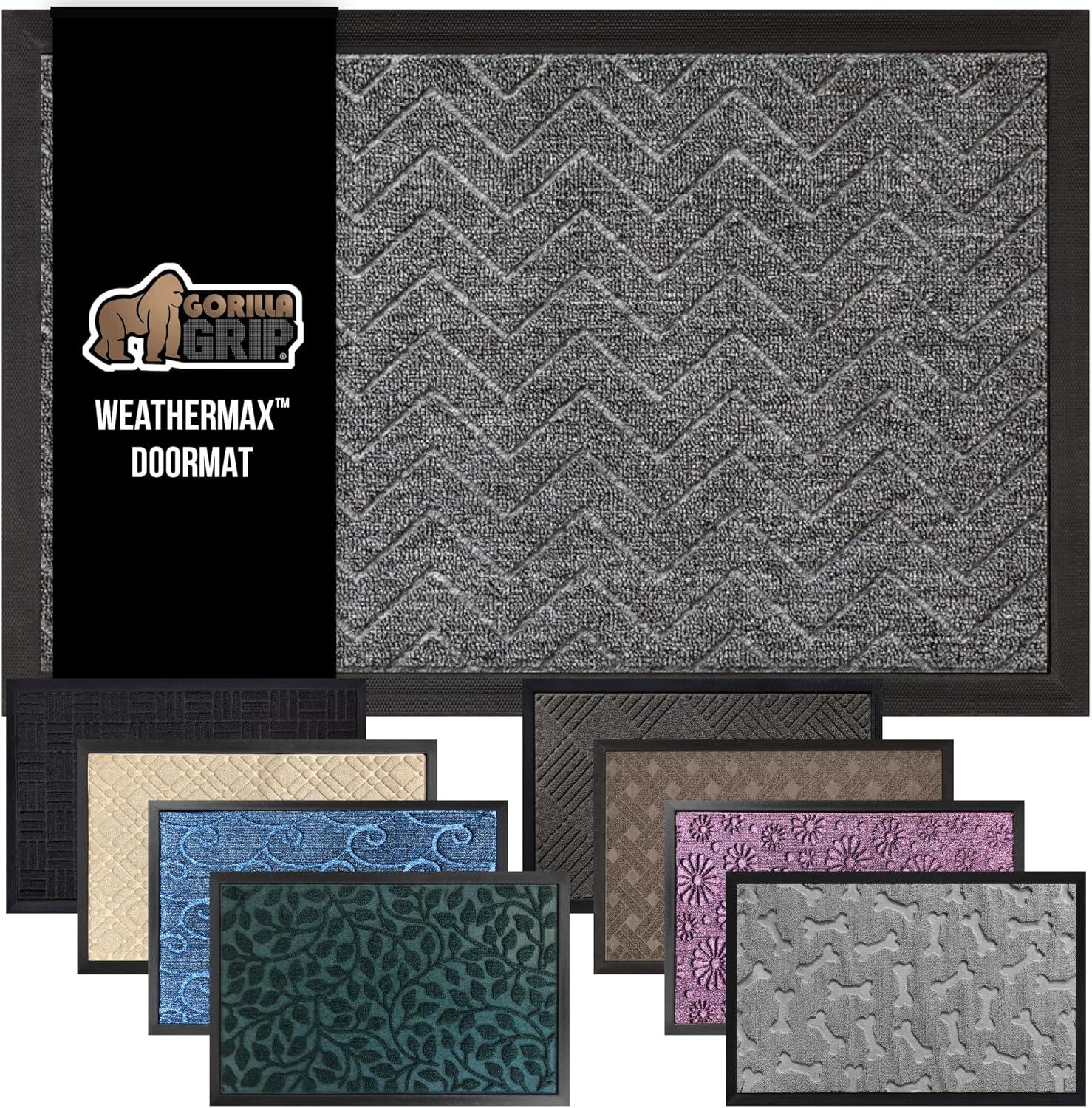 imageGORILLA GRIP 100 Waterproof AllSeason WeatherMax Doormat US Designed Natural Rubber Stain and Fade Resistant Low Profile Indoor Outdoor Door Mats Easy Clean Patio Mat 17x29 Steel ChevronSteel Chevron