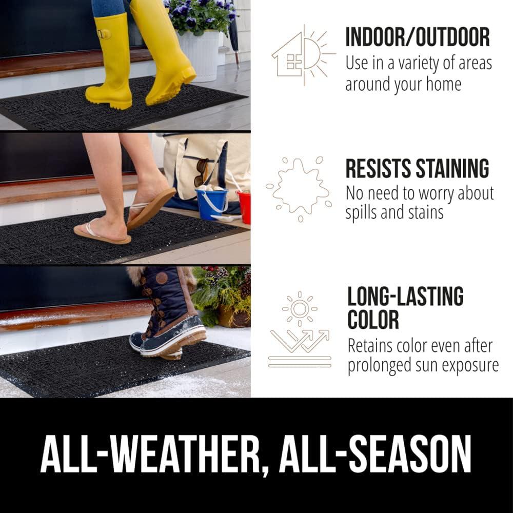 imageGORILLA GRIP 100 Waterproof AllSeason WeatherMax Doormat US Designed Natural Rubber Stain and Fade Resistant Low Profile Indoor Outdoor Door Mats Easy Clean Patio Mat 17x29 Steel ChevronMidnight Maze