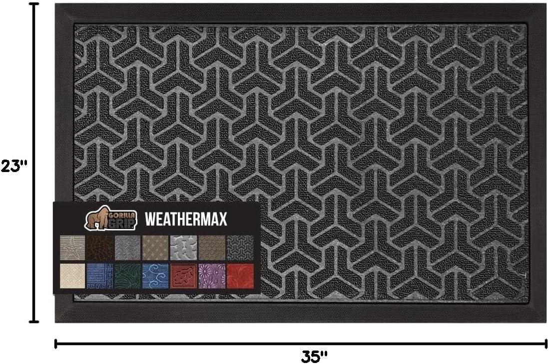 imageGORILLA GRIP 100 Waterproof AllSeason WeatherMax Doormat US Designed Natural Rubber Stain and Fade Resistant Low Profile Indoor Outdoor Door Mats Easy Clean Patio Mat 17x29 Steel ChevronSlate Geometric