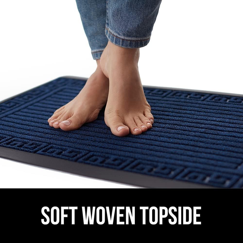 imageGORILLA GRIP 100 Waterproof AllSeason WeatherMax Doormat US Designed Natural Rubber Stain and Fade Resistant Low Profile Indoor Outdoor Door Mats Easy Clean Patio Mat 17x29 Steel ChevronNavy Greek Keys
