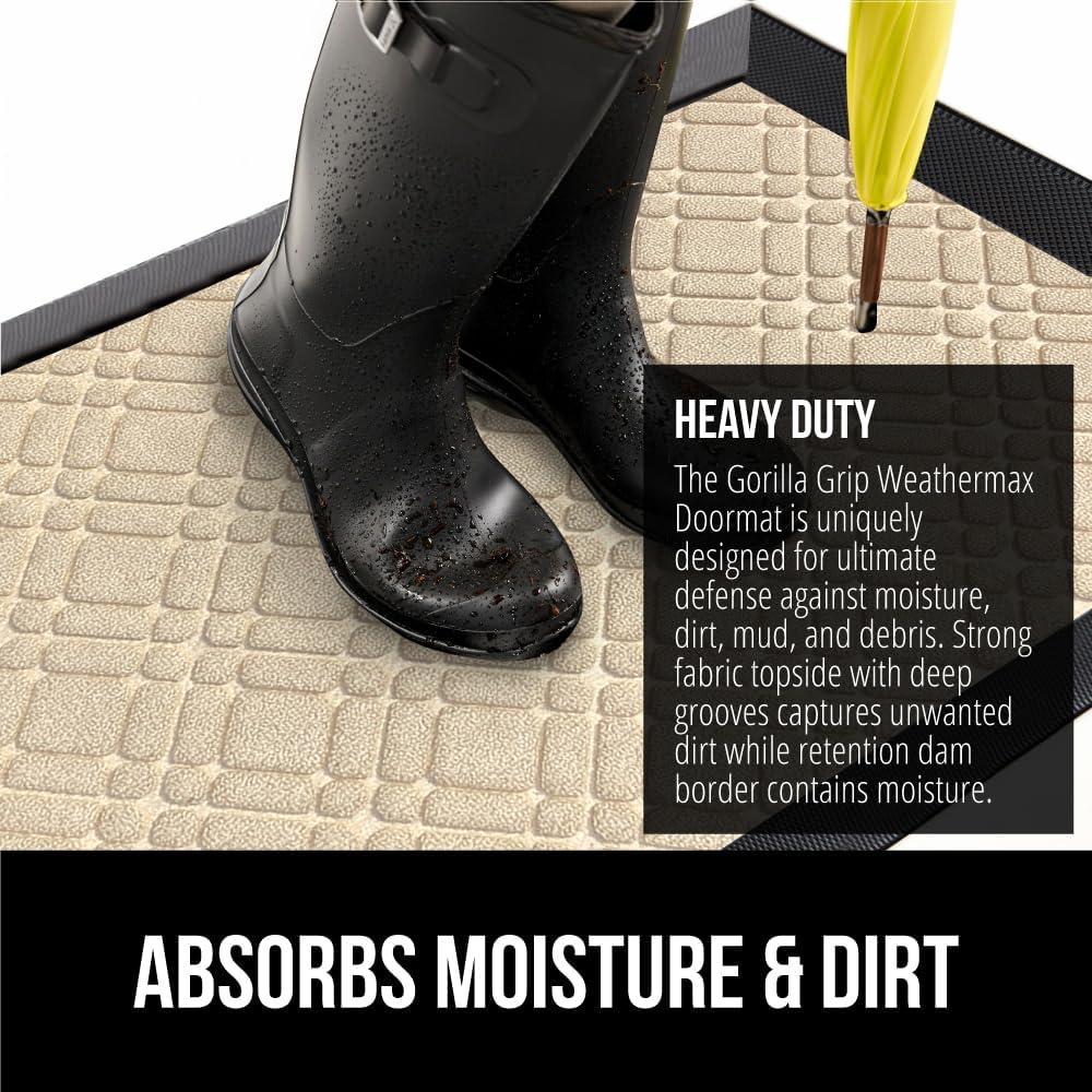 imageGORILLA GRIP 100 Waterproof AllSeason WeatherMax Doormat US Designed Natural Rubber Stain and Fade Resistant Low Profile Indoor Outdoor Door Mats Easy Clean Patio Mat 17x29 Steel ChevronModern Latte