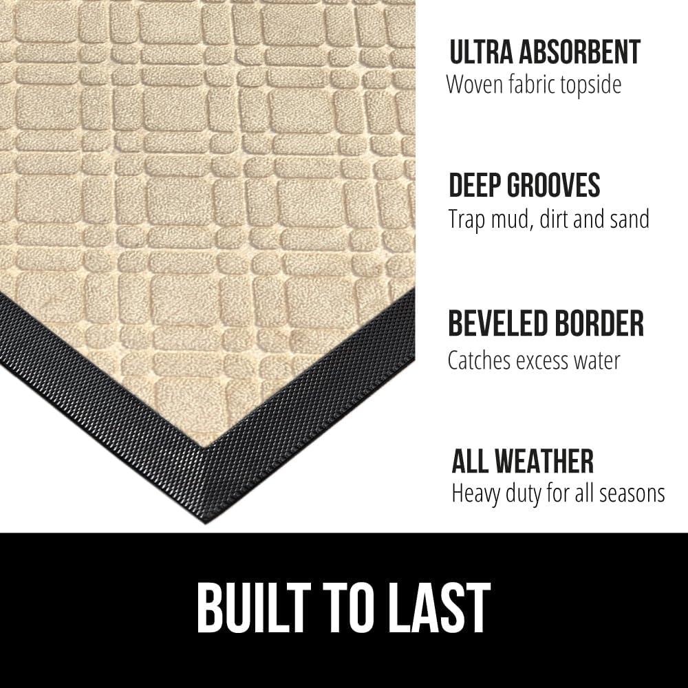 imageGORILLA GRIP 100 Waterproof AllSeason WeatherMax Doormat US Designed Natural Rubber Stain and Fade Resistant Low Profile Indoor Outdoor Door Mats Easy Clean Patio Mat 17x29 Steel ChevronModern Latte