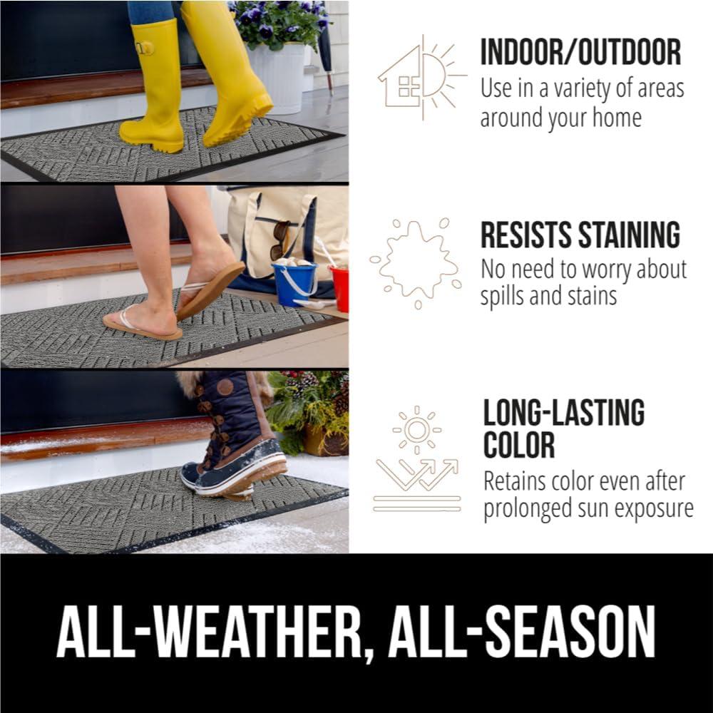 imageGORILLA GRIP 100 Waterproof AllSeason WeatherMax Doormat US Designed Natural Rubber Stain and Fade Resistant Low Profile Indoor Outdoor Door Mats Easy Clean Patio Mat 17x29 Steel ChevronSteel Diamond