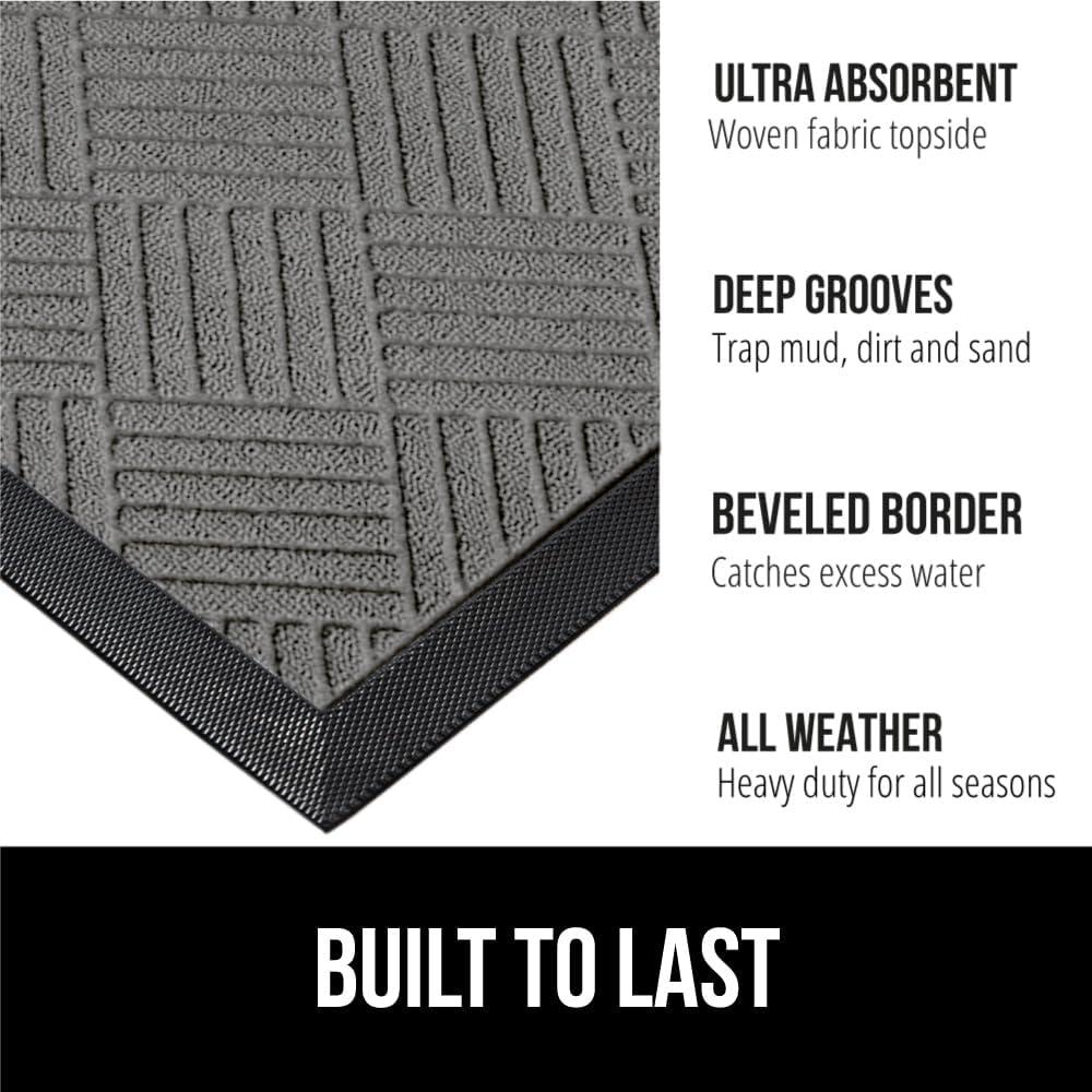 imageGORILLA GRIP 100 Waterproof AllSeason WeatherMax Doormat US Designed Natural Rubber Stain and Fade Resistant Low Profile Indoor Outdoor Door Mats Easy Clean Patio Mat 17x29 Steel ChevronSteel Diamond