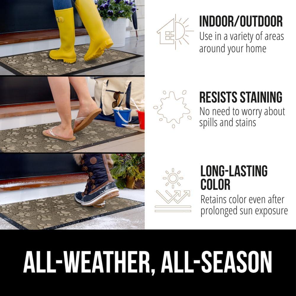 imageGORILLA GRIP 100 Waterproof AllSeason WeatherMax Doormat US Designed Natural Rubber Stain and Fade Resistant Low Profile Indoor Outdoor Door Mats Easy Clean Patio Mat 17x29 Steel ChevronTan Pawprints