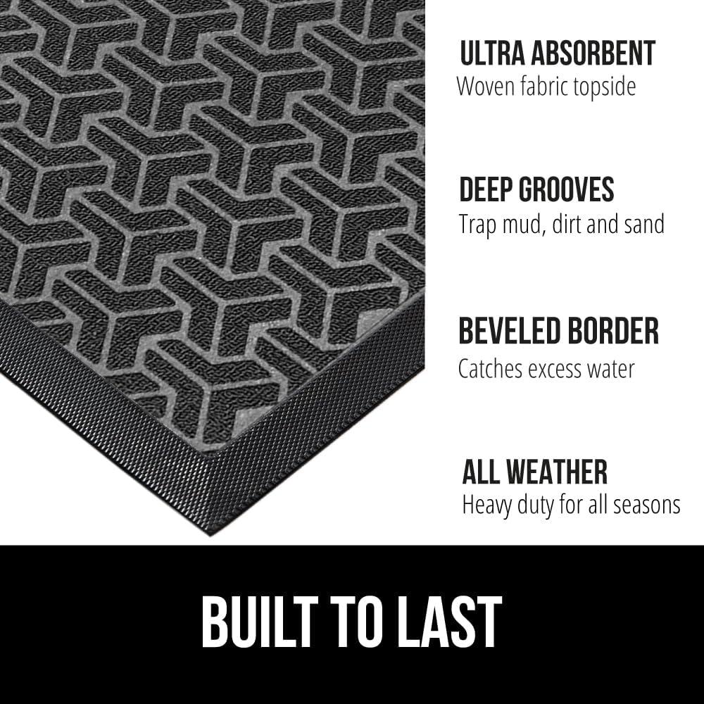 imageGORILLA GRIP 100 Waterproof AllSeason WeatherMax Doormat US Designed Natural Rubber Stain and Fade Resistant Low Profile Indoor Outdoor Door Mats Easy Clean Patio Mat 17x29 Steel ChevronSlate Geometric