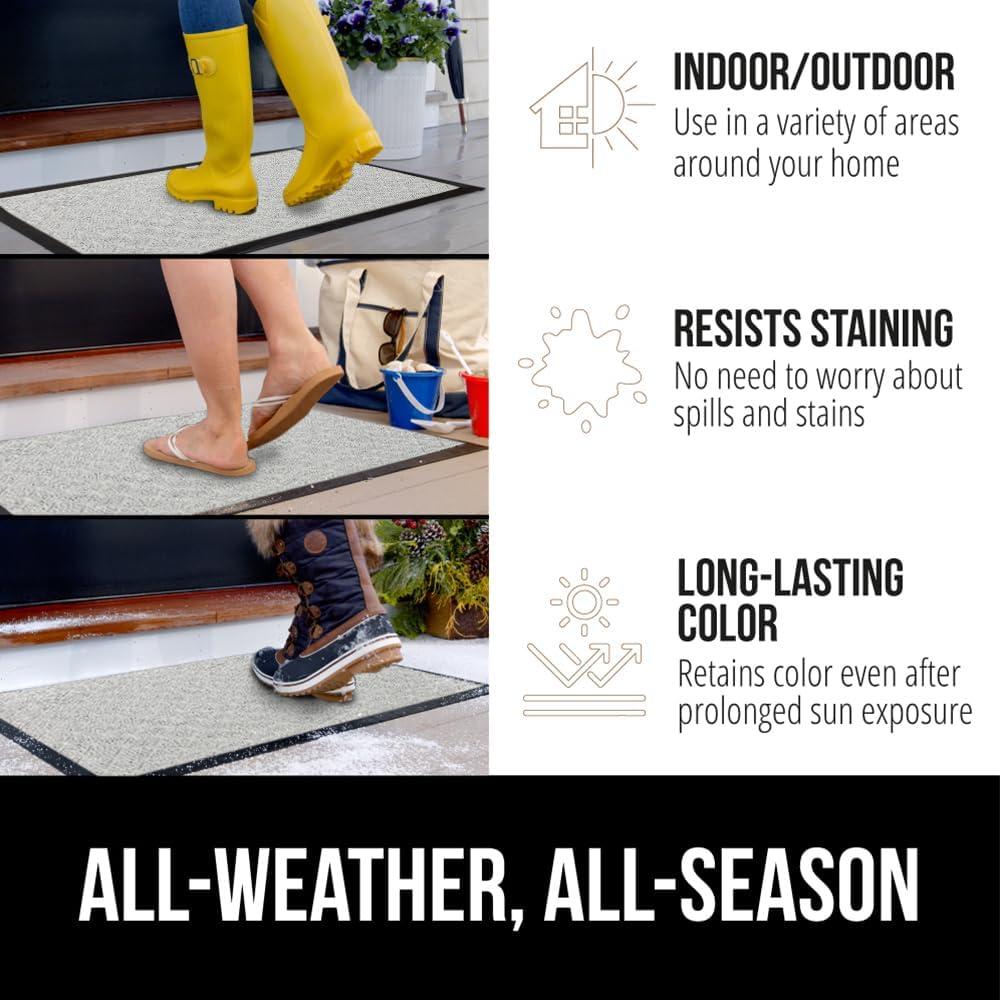 imageGORILLA GRIP 100 Waterproof AllSeason WeatherMax Doormat US Designed Natural Rubber Stain and Fade Resistant Low Profile Indoor Outdoor Door Mats Easy Clean Patio Mat 17x29 Steel ChevronLight Gray Lattice