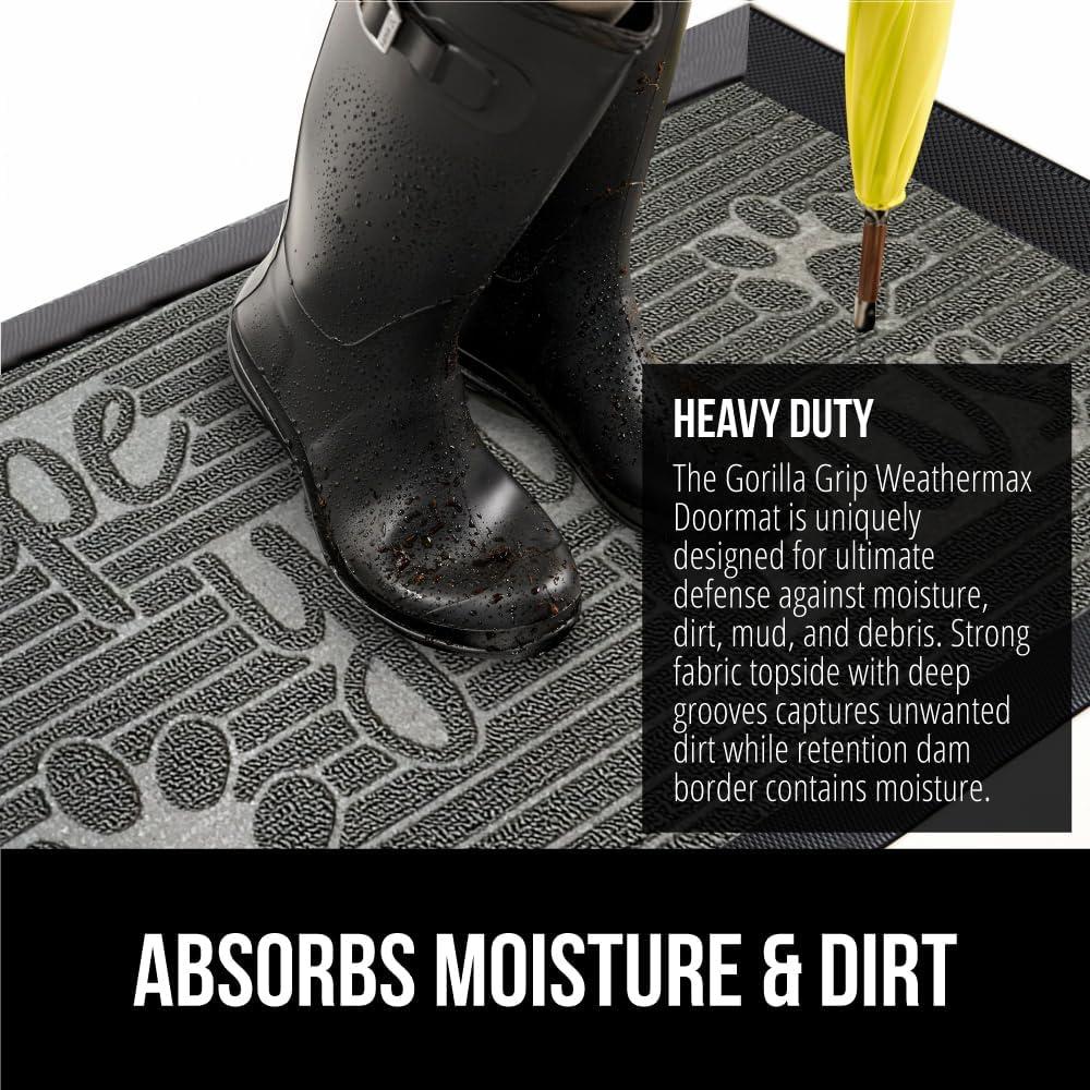 imageGORILLA GRIP 100 Waterproof AllSeason WeatherMax Doormat US Designed Natural Rubber Stain and Fade Resistant Low Profile Indoor Outdoor Door Mats Easy Clean Patio Mat 17x29 Steel ChevronStone Paws