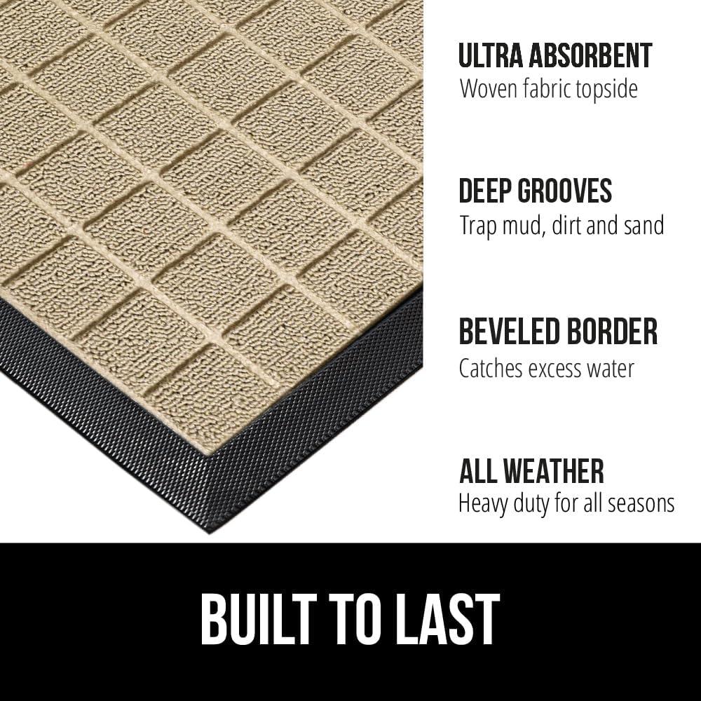 imageGORILLA GRIP 100 Waterproof AllSeason WeatherMax Doormat US Designed Natural Rubber Stain and Fade Resistant Low Profile Indoor Outdoor Door Mats Easy Clean Patio Mat 17x29 Steel ChevronTaupe Grid