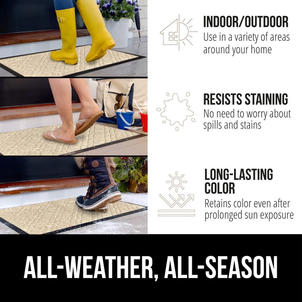 imageGORILLA GRIP 100 Waterproof AllSeason WeatherMax Doormat US Designed Natural Rubber Stain and Fade Resistant Low Profile Indoor Outdoor Door Mats Easy Clean Patio Mat 17x29 Steel ChevronModern Latte