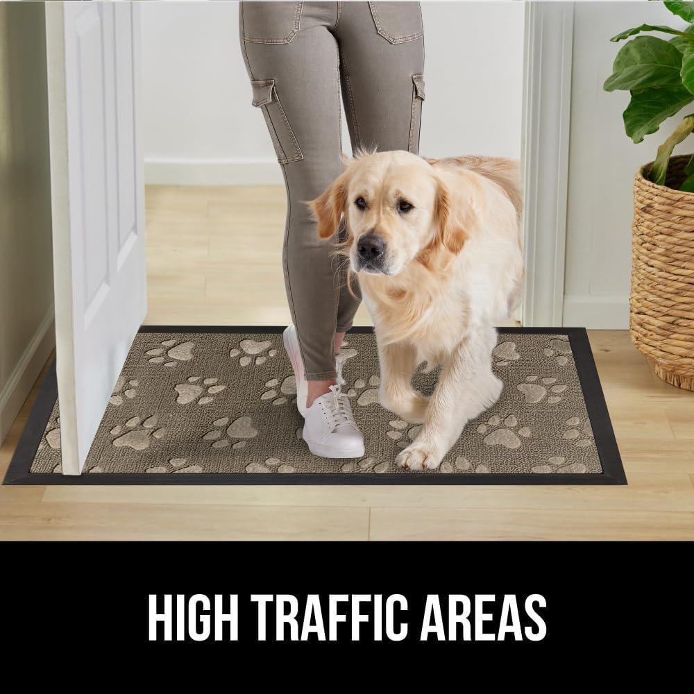 imageGORILLA GRIP 100 Waterproof AllSeason WeatherMax Doormat US Designed Natural Rubber Stain and Fade Resistant Low Profile Indoor Outdoor Door Mats Easy Clean Patio Mat 17x29 Steel ChevronTan Pawprints