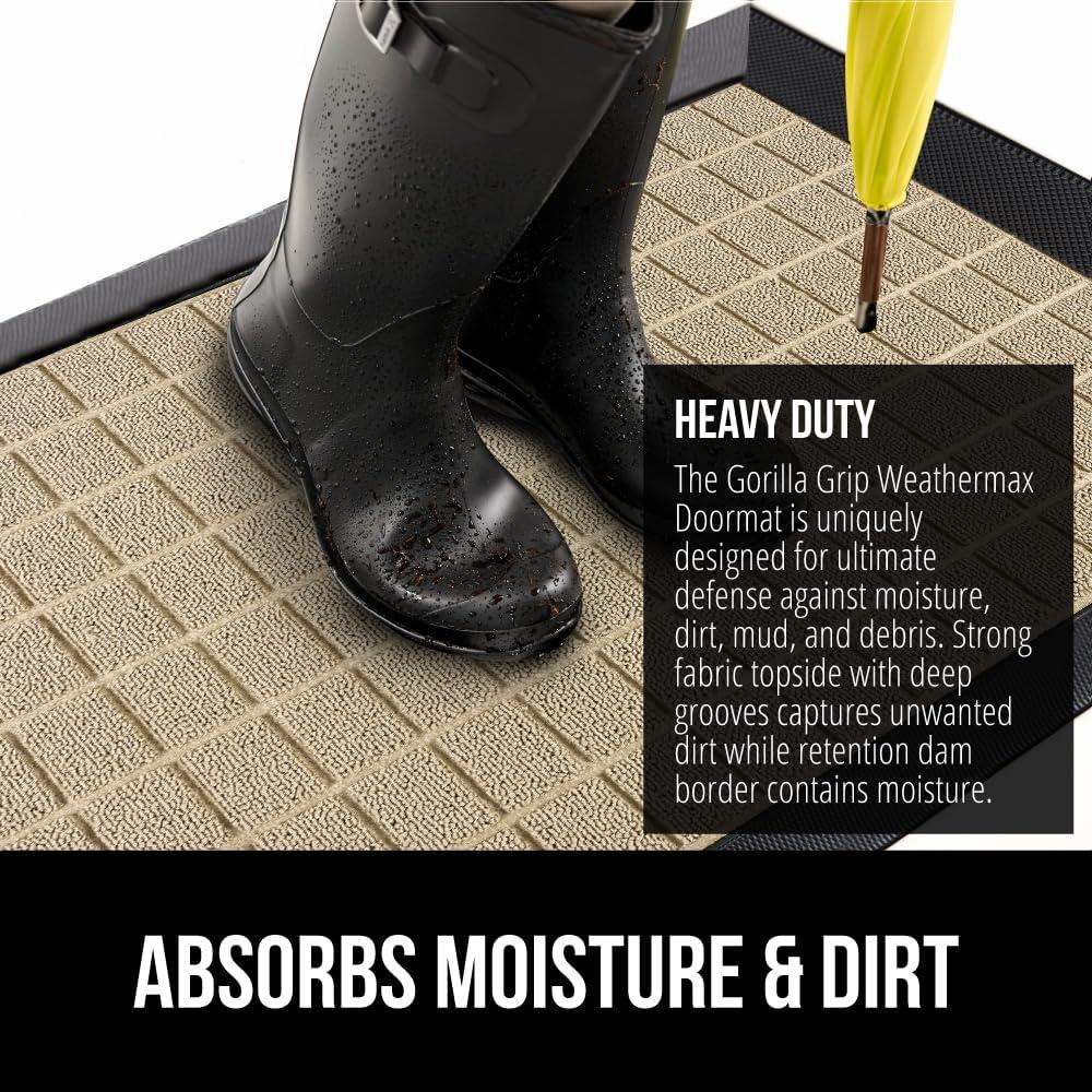 imageGORILLA GRIP 100 Waterproof AllSeason WeatherMax Doormat US Designed Natural Rubber Stain and Fade Resistant Low Profile Indoor Outdoor Door Mats Easy Clean Patio Mat 17x29 Steel ChevronTaupe Grid