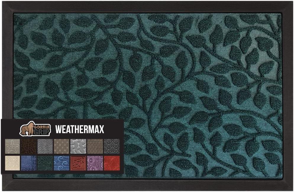 imageGORILLA GRIP 100 Waterproof AllSeason WeatherMax Doormat US Designed Natural Rubber Stain and Fade Resistant Low Profile Indoor Outdoor Door Mats Easy Clean Patio Mat 17x29 Steel ChevronMoss Vine Leaves