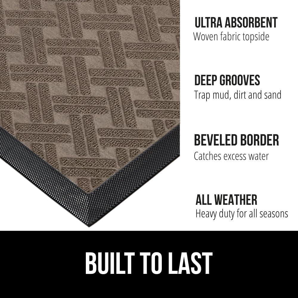 imageGORILLA GRIP 100 Waterproof AllSeason WeatherMax Doormat US Designed Natural Rubber Stain and Fade Resistant Low Profile Indoor Outdoor Door Mats Easy Clean Patio Mat 17x29 Steel ChevronTaupe Basket Weave