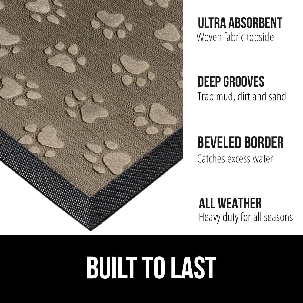 imageGORILLA GRIP 100 Waterproof AllSeason WeatherMax Doormat US Designed Natural Rubber Stain and Fade Resistant Low Profile Indoor Outdoor Door Mats Easy Clean Patio Mat 17x29 Steel ChevronTan Pawprints