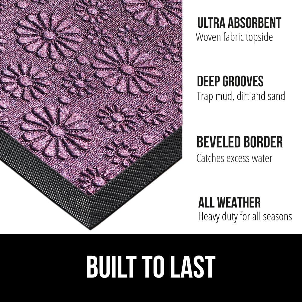 imageGORILLA GRIP 100 Waterproof AllSeason WeatherMax Doormat US Designed Natural Rubber Stain and Fade Resistant Low Profile Indoor Outdoor Door Mats Easy Clean Patio Mat 17x29 Steel ChevronPurple Confetti Daisy