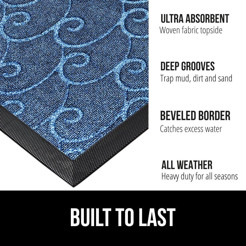 imageGORILLA GRIP 100 Waterproof AllSeason WeatherMax Doormat US Designed Natural Rubber Stain and Fade Resistant Low Profile Indoor Outdoor Door Mats Easy Clean Patio Mat 17x29 Steel ChevronOcean Blue Waves