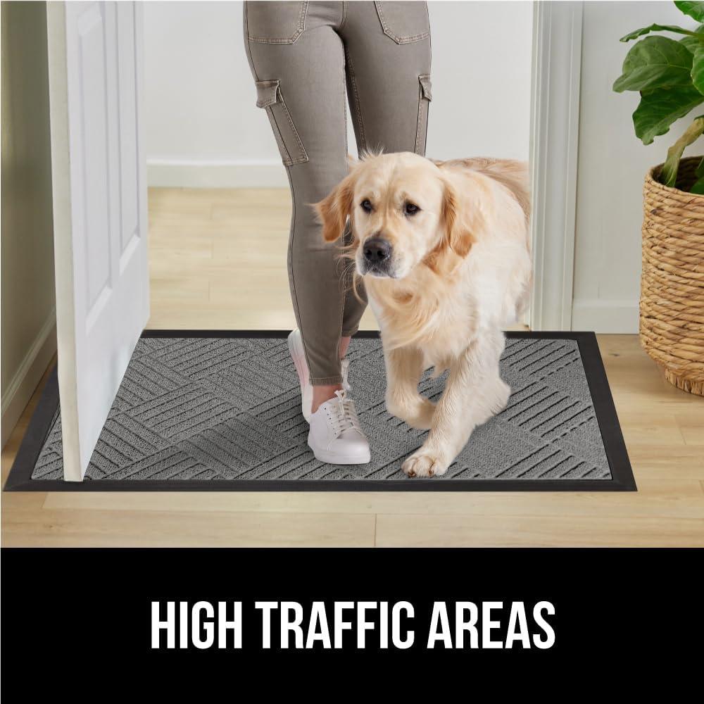 imageGORILLA GRIP 100 Waterproof AllSeason WeatherMax Doormat US Designed Natural Rubber Stain and Fade Resistant Low Profile Indoor Outdoor Door Mats Easy Clean Patio Mat 17x29 Steel ChevronSteel Diamond
