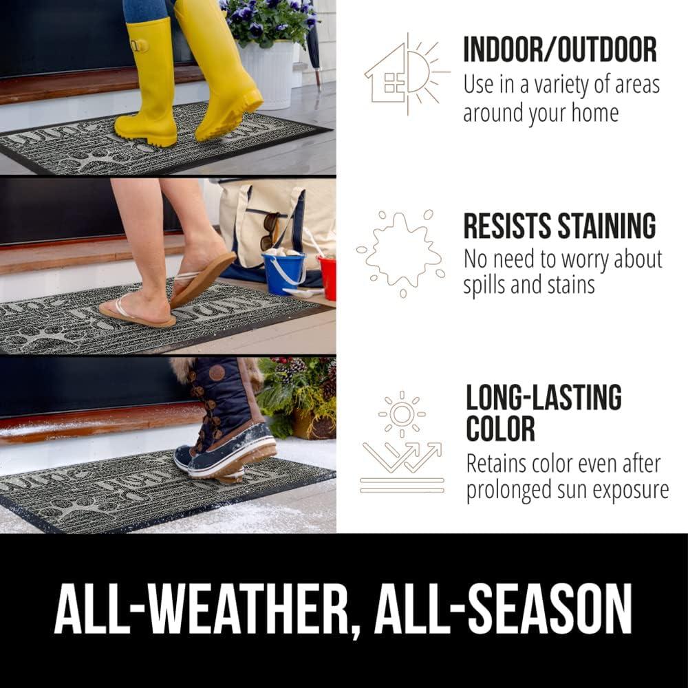 imageGORILLA GRIP 100 Waterproof AllSeason WeatherMax Doormat US Designed Natural Rubber Stain and Fade Resistant Low Profile Indoor Outdoor Door Mats Easy Clean Patio Mat 17x29 Steel ChevronStone Paws