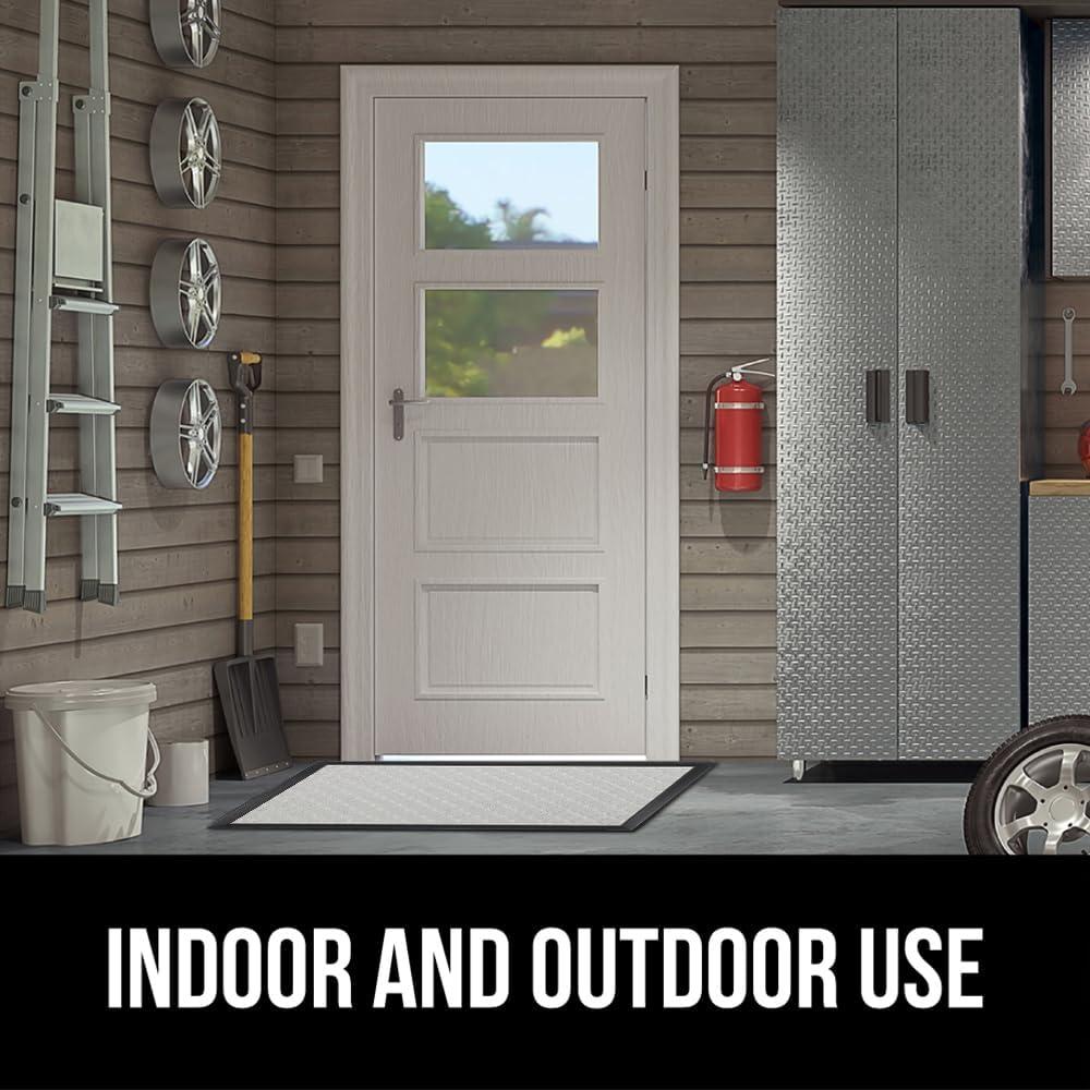imageGORILLA GRIP 100 Waterproof AllSeason WeatherMax Doormat US Designed Natural Rubber Stain and Fade Resistant Low Profile Indoor Outdoor Door Mats Easy Clean Patio Mat 17x29 Steel ChevronLight Gray Lattice