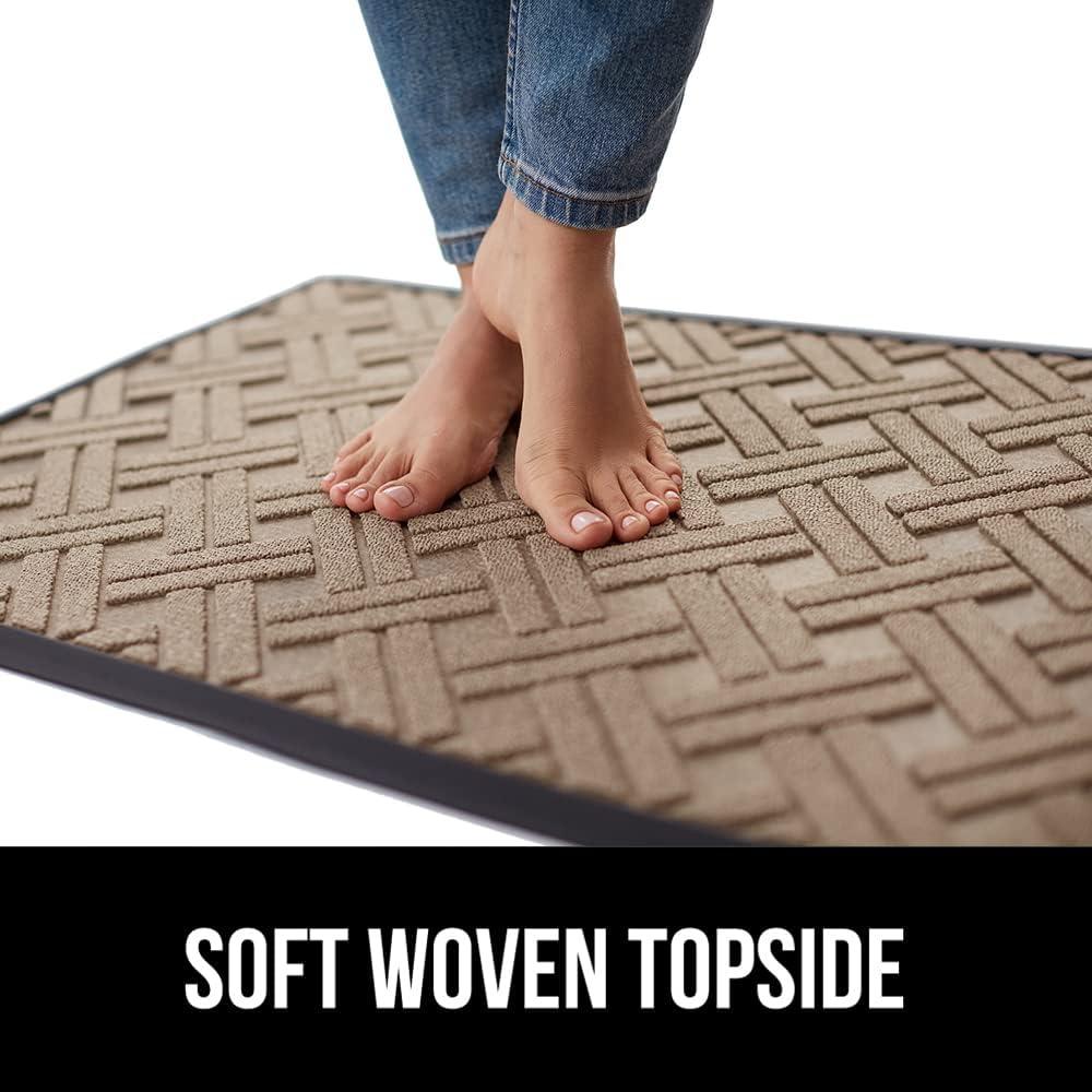 imageGORILLA GRIP 100 Waterproof AllSeason WeatherMax Doormat US Designed Natural Rubber Stain and Fade Resistant Low Profile Indoor Outdoor Door Mats Easy Clean Patio Mat 17x29 Steel ChevronTaupe Basket Weave
