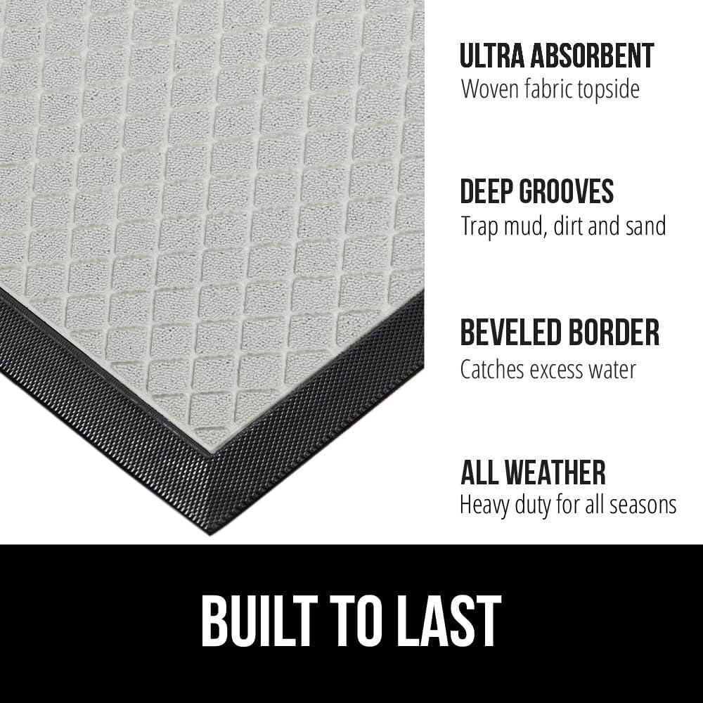 imageGORILLA GRIP 100 Waterproof AllSeason WeatherMax Doormat US Designed Natural Rubber Stain and Fade Resistant Low Profile Indoor Outdoor Door Mats Easy Clean Patio Mat 17x29 Steel ChevronLight Gray Lattice