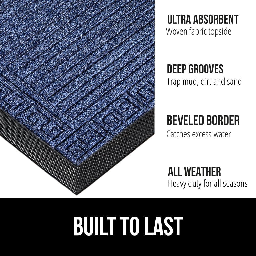 imageGORILLA GRIP 100 Waterproof AllSeason WeatherMax Doormat US Designed Natural Rubber Stain and Fade Resistant Low Profile Indoor Outdoor Door Mats Easy Clean Patio Mat 17x29 Steel ChevronNavy Greek Keys
