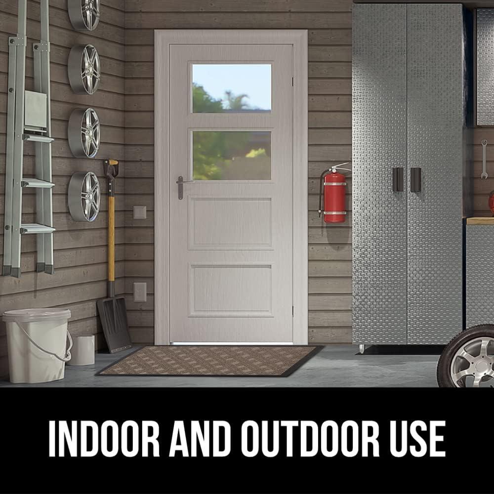 imageGORILLA GRIP 100 Waterproof AllSeason WeatherMax Doormat US Designed Natural Rubber Stain and Fade Resistant Low Profile Indoor Outdoor Door Mats Easy Clean Patio Mat 17x29 Steel ChevronTaupe Basket Weave