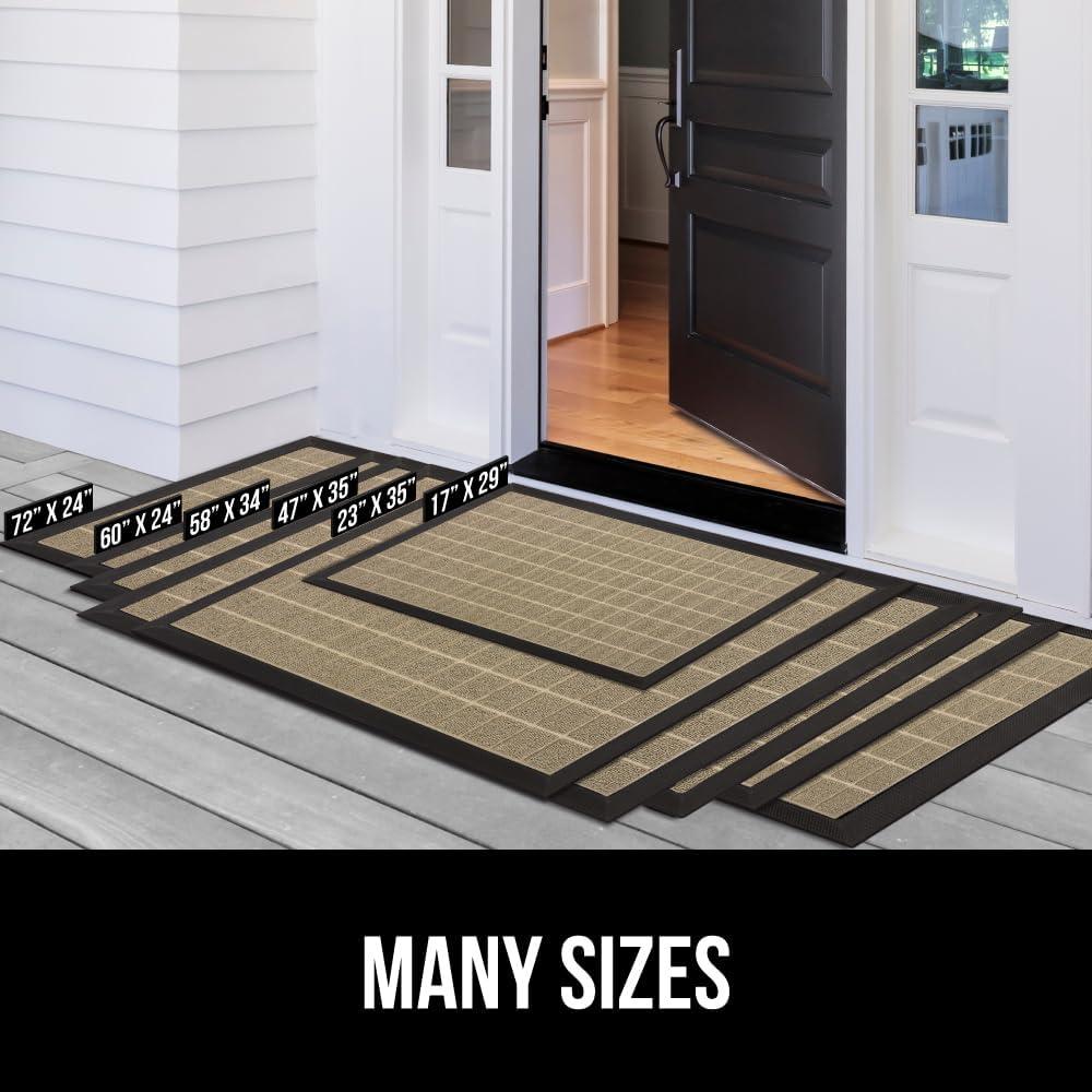 imageGORILLA GRIP 100 Waterproof AllSeason WeatherMax Doormat US Designed Natural Rubber Stain and Fade Resistant Low Profile Indoor Outdoor Door Mats Easy Clean Patio Mat 17x29 Steel ChevronTaupe Grid