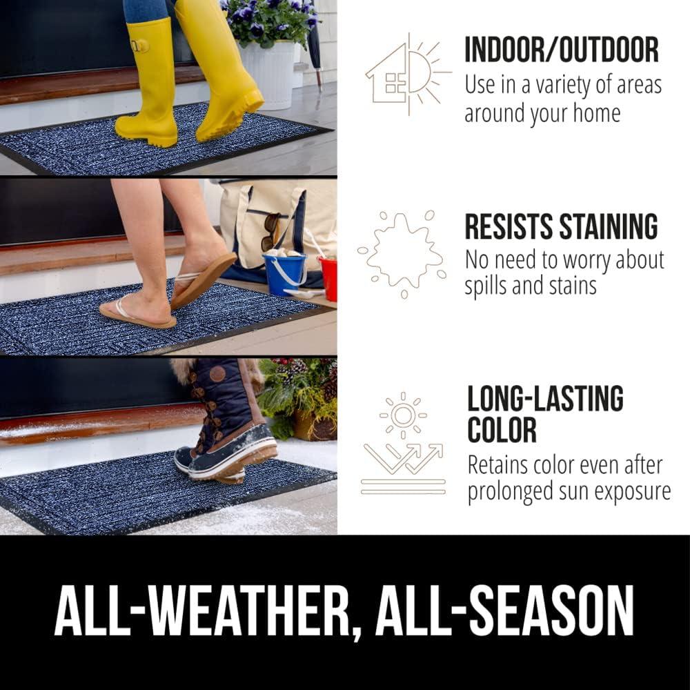 imageGORILLA GRIP 100 Waterproof AllSeason WeatherMax Doormat US Designed Natural Rubber Stain and Fade Resistant Low Profile Indoor Outdoor Door Mats Easy Clean Patio Mat 17x29 Steel ChevronNavy Greek Keys